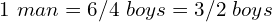 1\ man = 6/4\ boys = 3/2\ boys