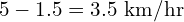 5 - 1.5 = 3.5\ \text{km/hr}