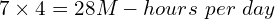 7 \times 4 = 28M-hours\ per\ day