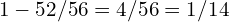 1 - 52/56 = 4/56 = 1/14